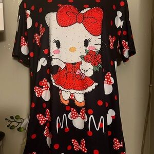 Hello Kitty x Minnie “MOM” Tee – Cute Red & Black Polka Dot Top Size Small